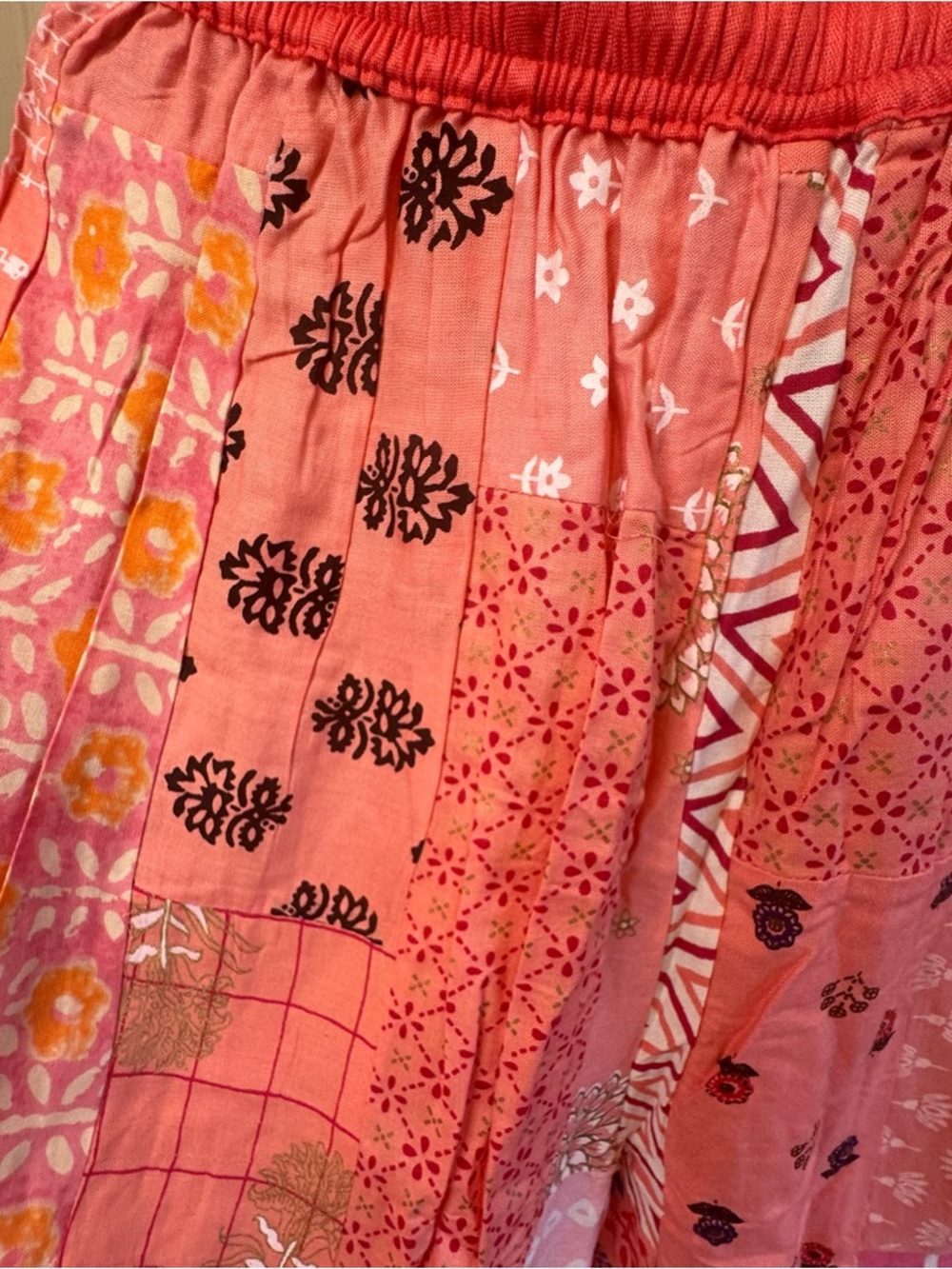 Boho Patchwork Drawstring Pants - Coral Pink Size S/M - Picture 3 of 5